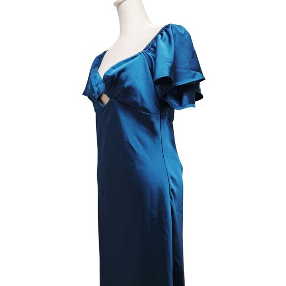 Womens Vubiya Satin Blue Maxi Dress Size M Ruffle Sleeves & Cutout Detail New - Picture 10 of 11